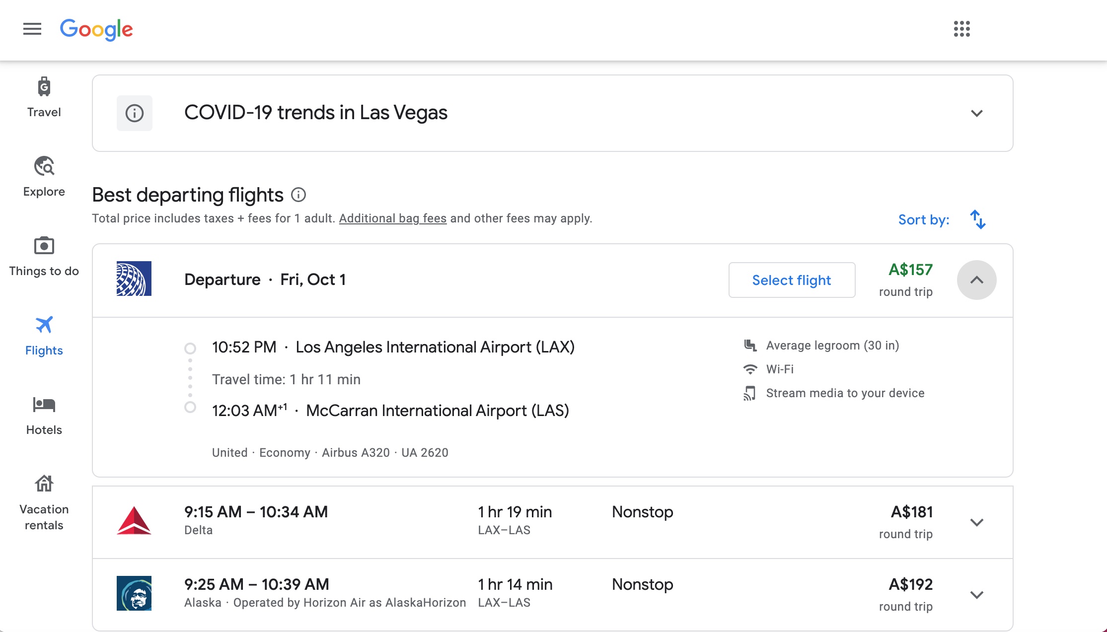 Google Travel flight plan
